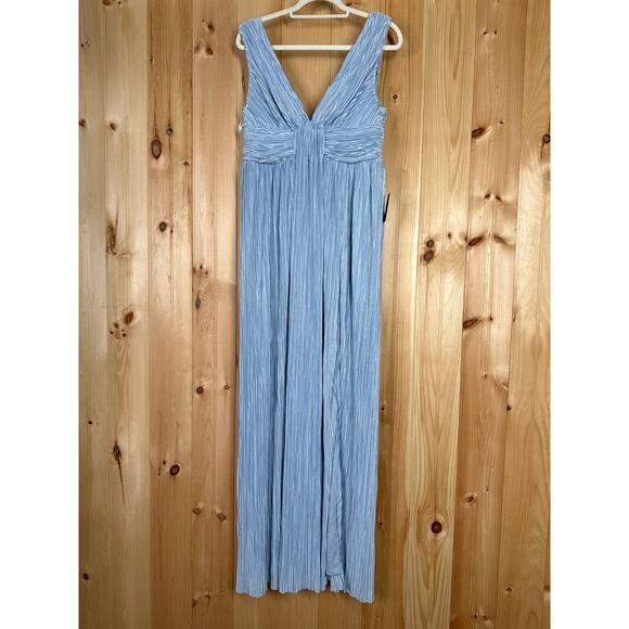 NWT Lulus Melitta Light Blue Plisse Sash Maxi Dress Wedding Bridesmaid Size L - Picture 2 of 9